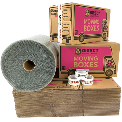 30 Large Strong Cardboard House Moving Packing Boxes Kit with 60 Metres Bubblewrap 3 Rolls Fragile Tape & Marker Pen
