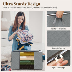 3 Pack Soft Grey Clothes Storage Bags Foldable Storage Box Moving Bags