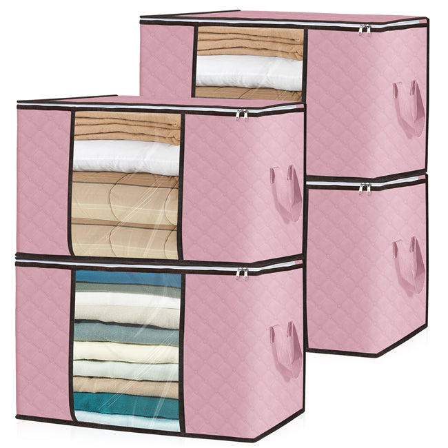 6 Pack Soft Pink Clothes Storage Bags Foldable Storage Box Moving Bags
