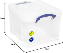 Load image into Gallery viewer, Set of 2 x 84 Litre &amp; 2 x 35 Litre Clear Strong Really Useful Home Storage Boxes with Lids