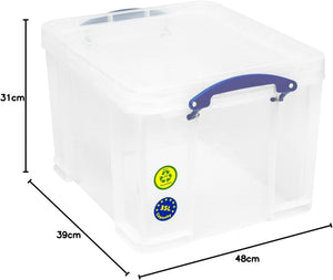 Set of 2 x 84 Litre & 2 x 35 Litre Clear Strong Really Useful Home Storage Boxes with Lids