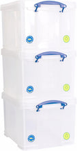 Load image into Gallery viewer, Set of 2 x 84 Litre &amp; 2 x 35 Litre Clear Strong Really Useful Home Storage Boxes with Lids