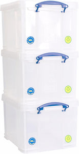 Set of 2 x 84 Litre & 2 x 35 Litre Clear Strong Really Useful Home Storage Boxes with Lids