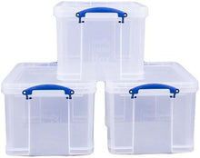 Load image into Gallery viewer, Set of 2 x 84 Litre &amp; 2 x 35 Litre Clear Strong Really Useful Home Storage Boxes with Lids