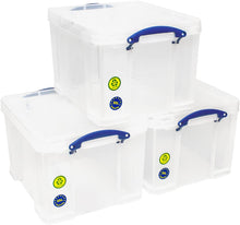 Load image into Gallery viewer, Set of 2 x 84 Litre &amp; 2 x 35 Litre Clear Strong Really Useful Home Storage Boxes with Lids