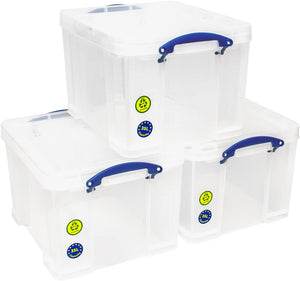 Set of 2 x 84 Litre & 2 x 35 Litre Clear Strong Really Useful Home Storage Boxes with Lids