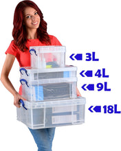 Load image into Gallery viewer, 9 Litre Clear Strong Really Useful Home Storage Box with Lid