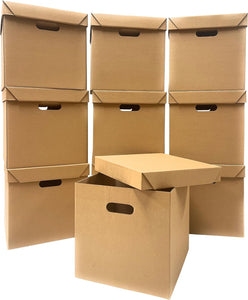 Pack of 20 Strong Cardboard Cube Storage Boxes with Lid and Handles