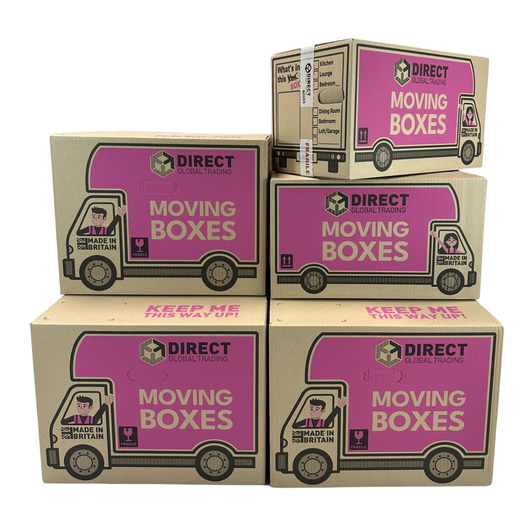 Pack of 3 Extra Large and 2 Large Moving House Cardboard Boxes with Tape