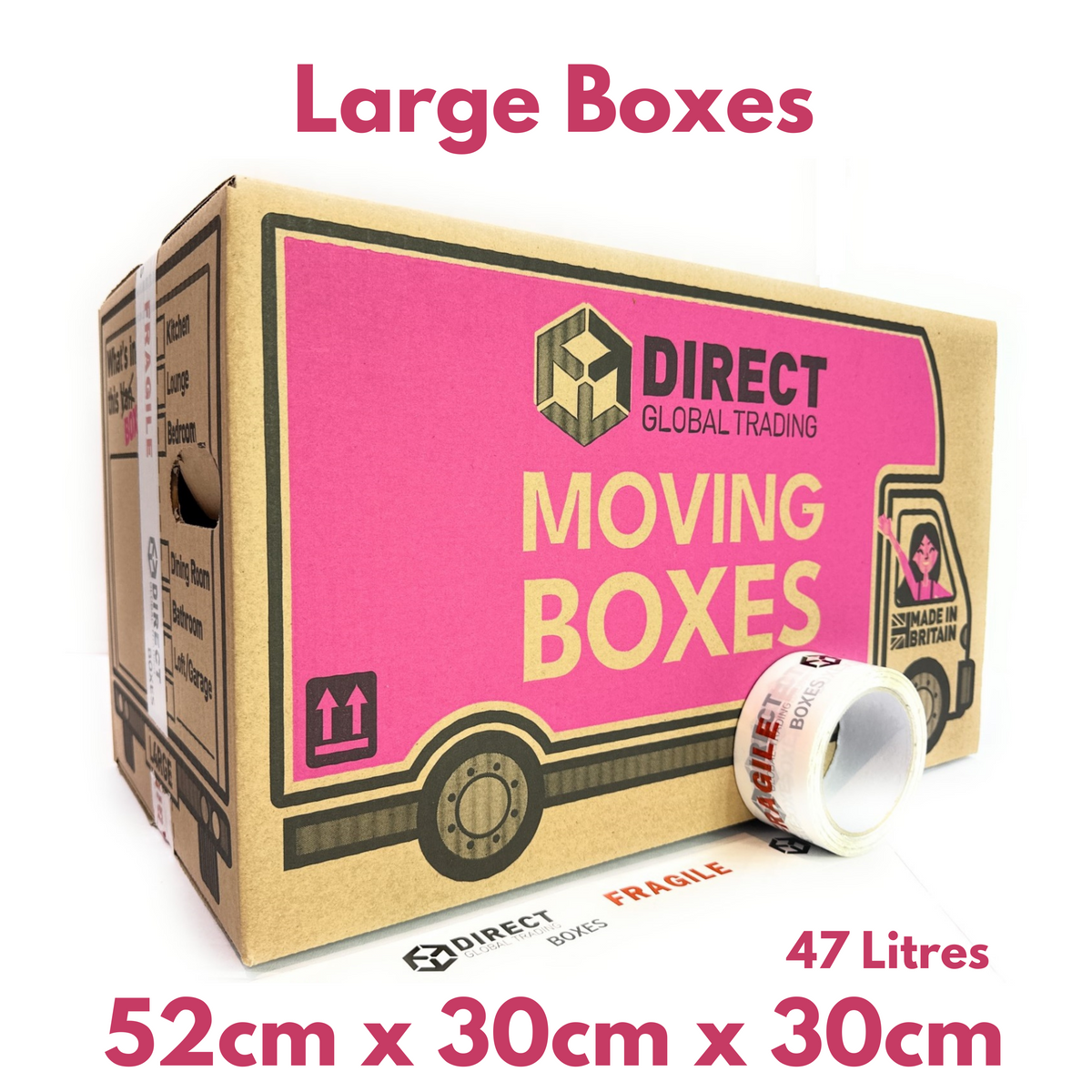30 Large Strong Cardboard House Moving Packing Boxes Kit with 60 Metre ...