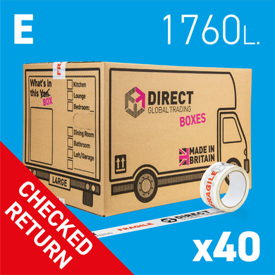 Pack of 40 Strong Moving House Cardboard Boxes (Checked Return)