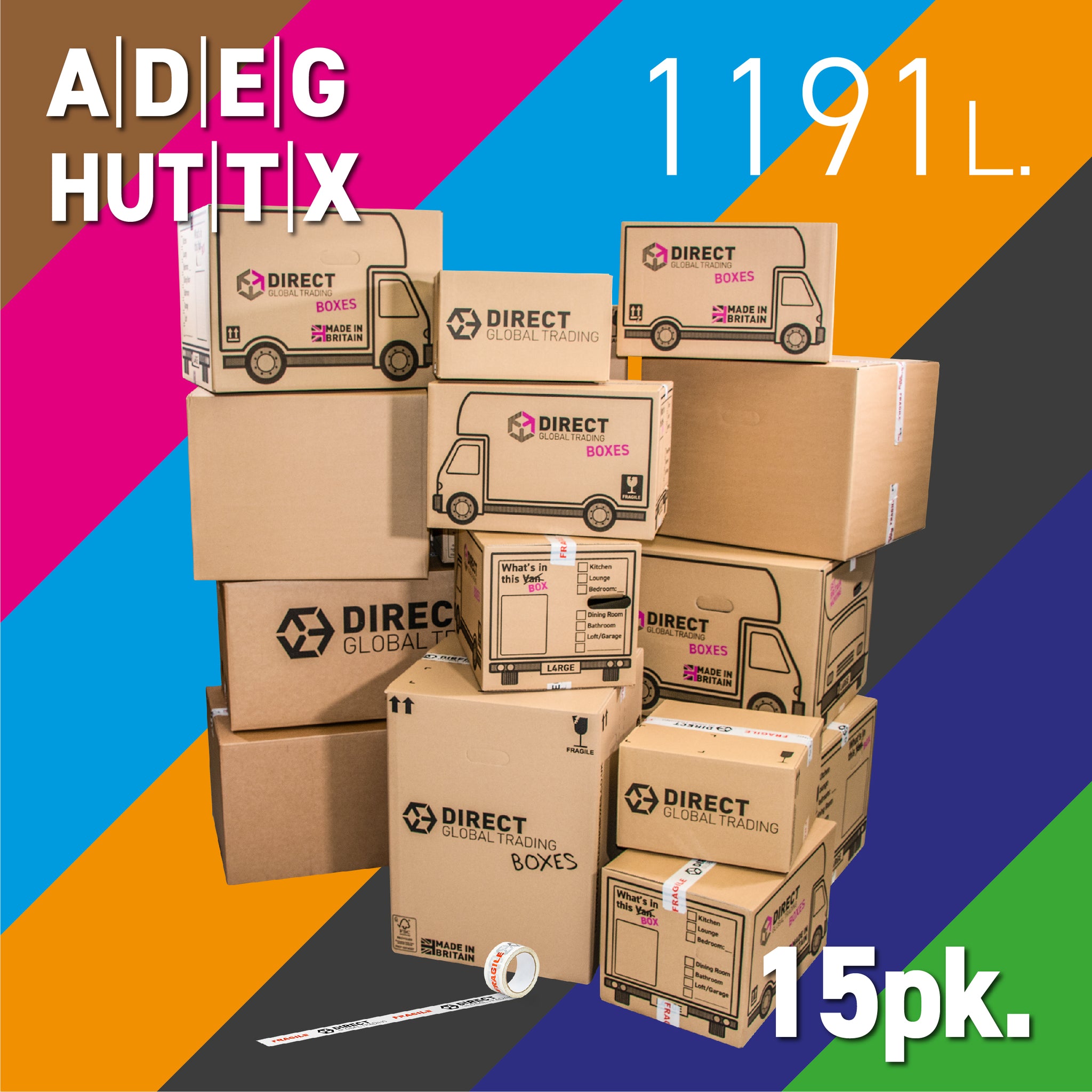 Pack of 15 Ultimate Packing Moving House Box Kit Various Sizes