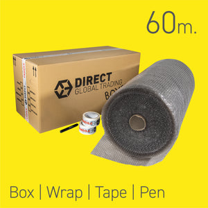 Large 60 Metre Roll Bubblewrap Cardboard Box 2 Rolls Fragile Tape Moving Pack
