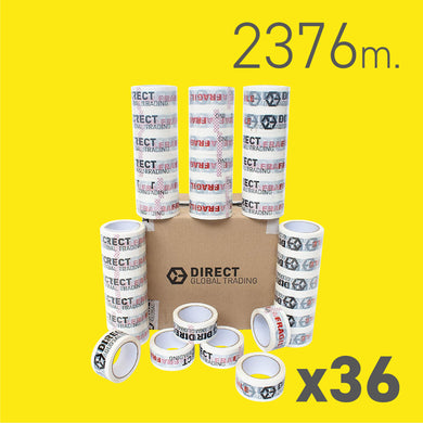 Bulk Pack of 36 Rolls of Quality Printed Fragile Tape (66 Metre)