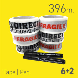 6 Rolls of Quality Fragile Tape with 2 Black Marker Pens House Moving Kit